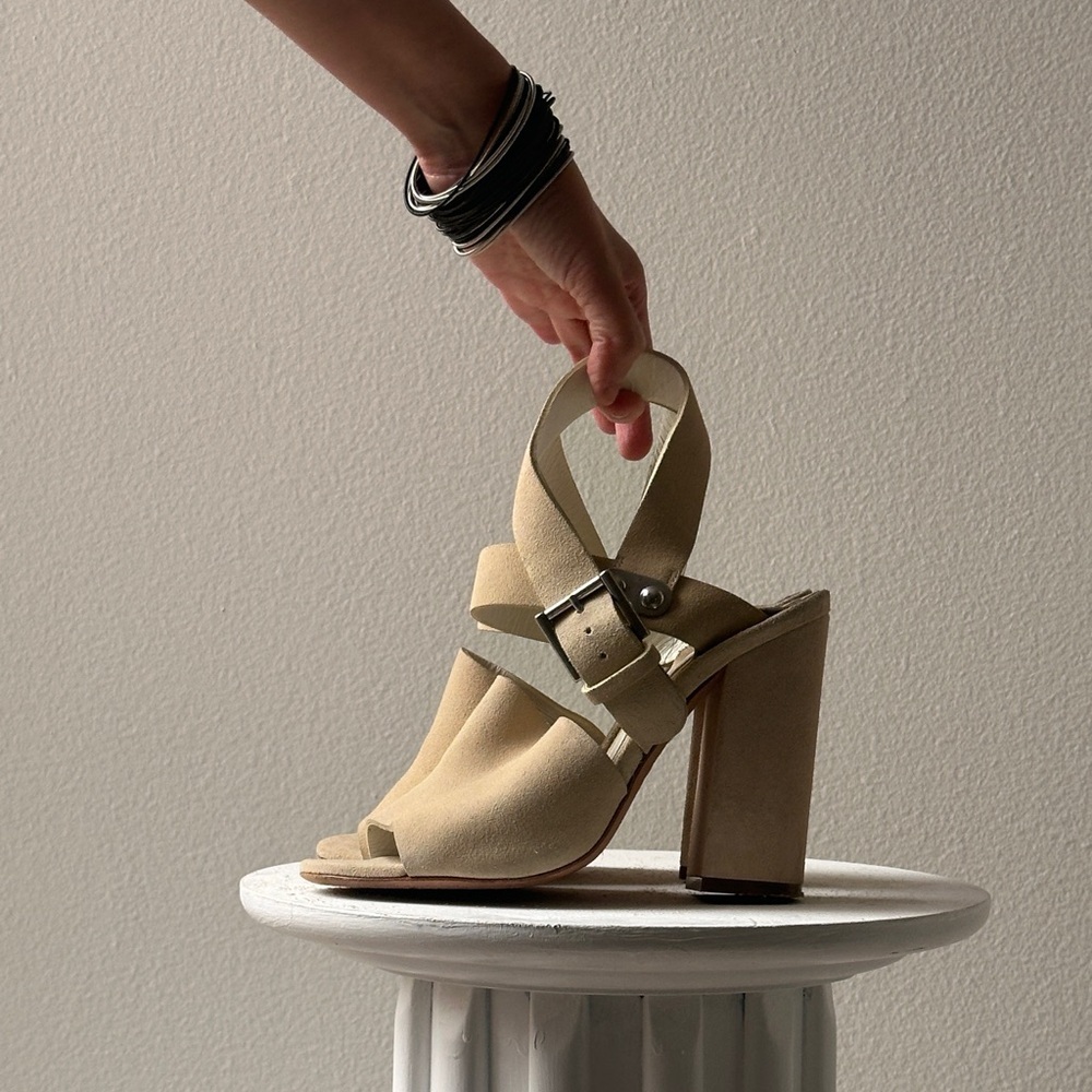 Alexander McQueen Chic Beige Heeled Sandals with Buckle